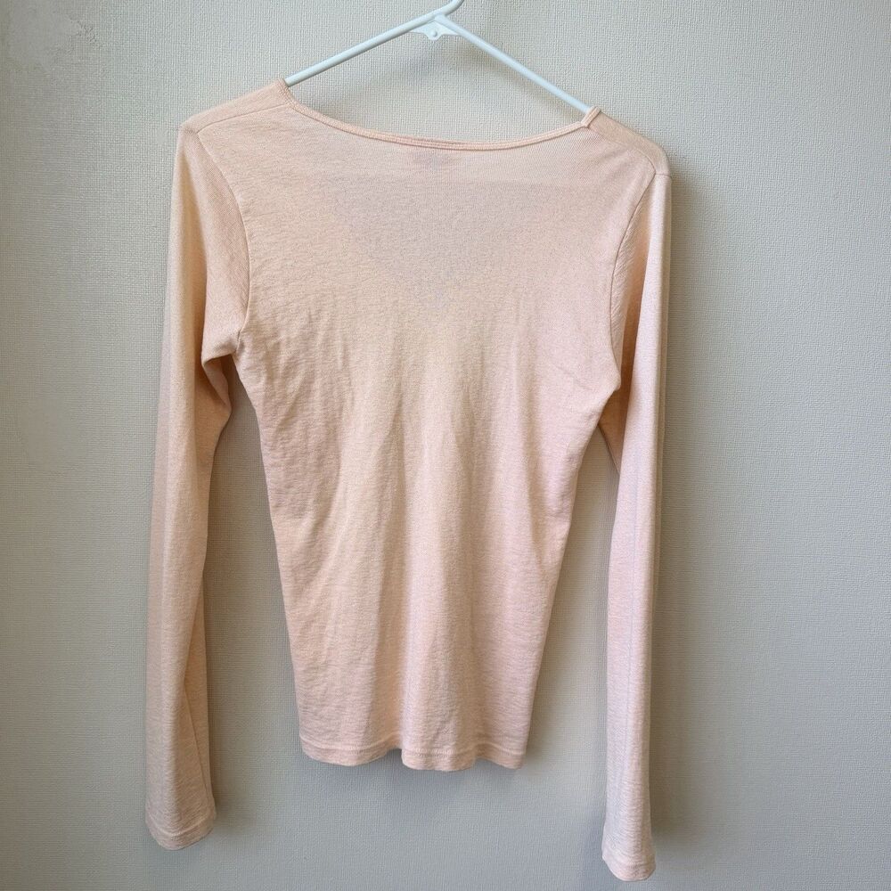 Michael Stars Peach V Neck Top One Size USA Made Stretch Fitted Minimalist Soft - Picture 3 of 9